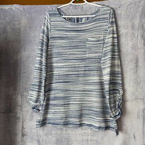 T by Talbots Sz XL Blue and White  Long Sleeve Soft Blouse